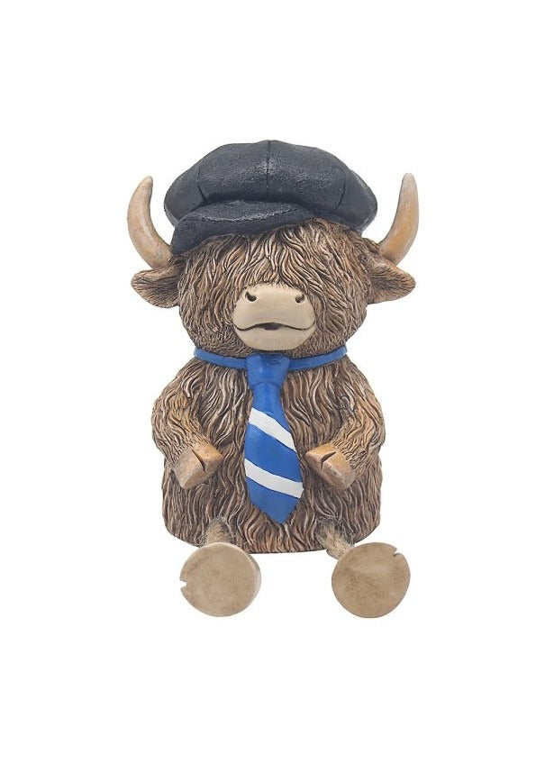 The Highland Cow Money Bank With Blue Cap And Tie