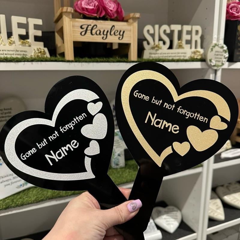 Personalised glitter hearts design memorial stake - colour options