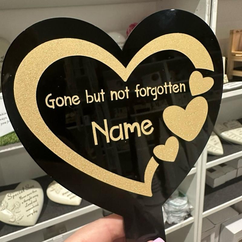 Personalised glitter hearts design memorial stake - colour options